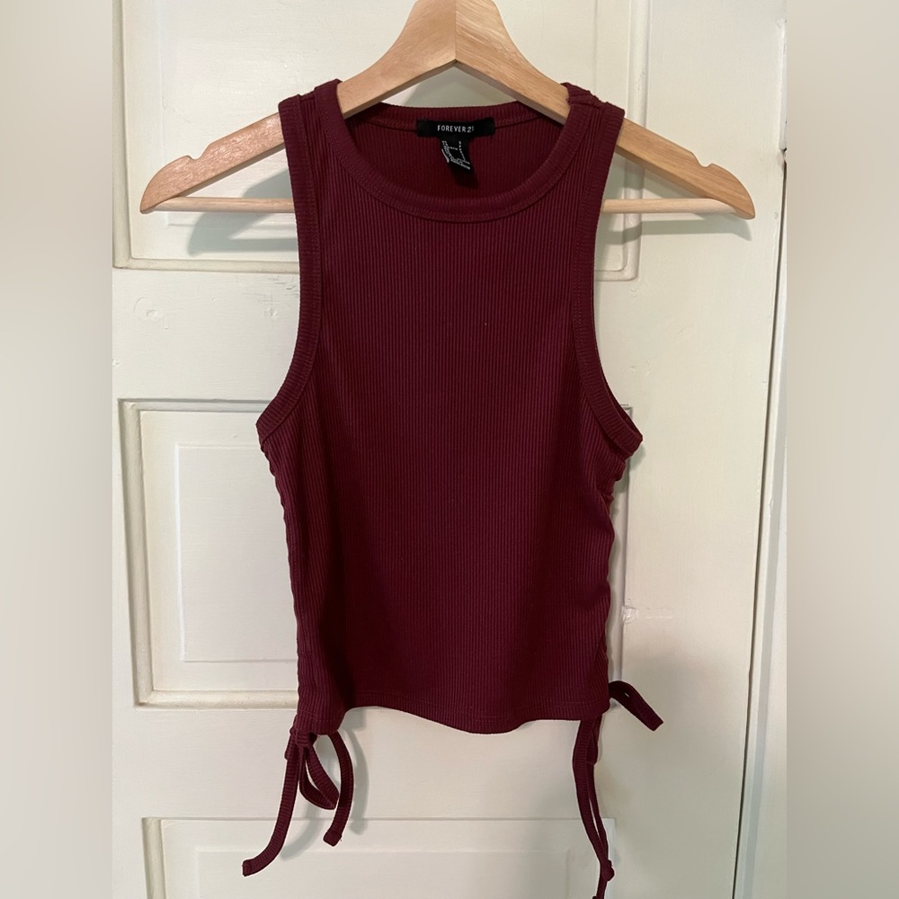 Forever 21 Ribbed Ruched Muscle Tank in Burgundy